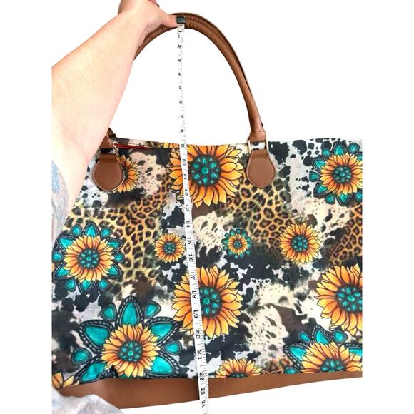 Sunflower Leopard Weekender Bag • Large Travel Tote • Cowhide Print Duffel - Picture 8 of 8